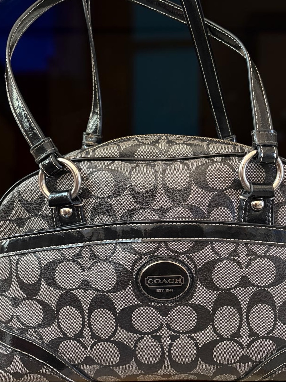 Coach Gray and Black Signature Dome Satchel
